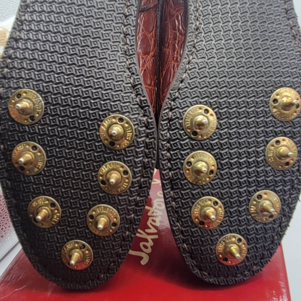Authentic SALVATORE FERRAGAMO Brown Leather Alligator Golf Shoes Kilts 9 AA BOX - Picture 12 of 13
